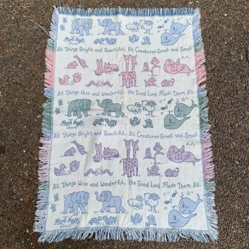 Vintage 1993 MWW All Things Bright and Beautiful Woven Tapestry Throw‎ Blanket